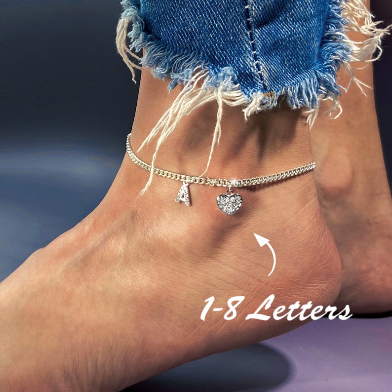 Personalized Sparkle Initial Anklet Custom Name Anklet Personalized Ankle Bracelet Custom Adjustable Ankle Chain Gift for Her image 2