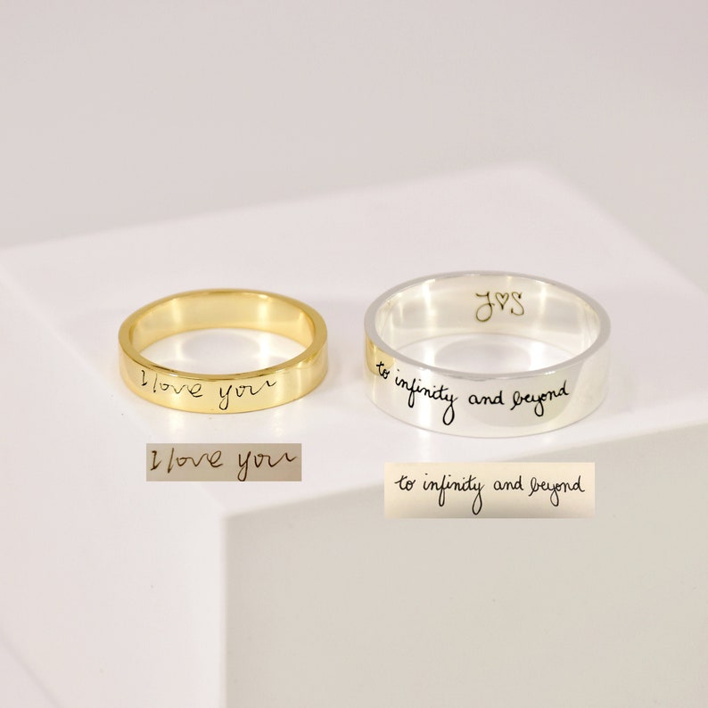 Personalized Engraved Handwriting Ring Wide Handwriting Band Custom Handwriting Ring Unisex Ring Personalized Handwriting Gift image 1