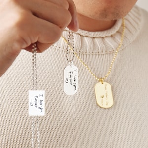 Aangepaste handtekening dogtag ketting • ketting cadeau voor hem • werkelijke handschrift dog tag hanger • gepersonaliseerde handschrift Memorial Keepsake