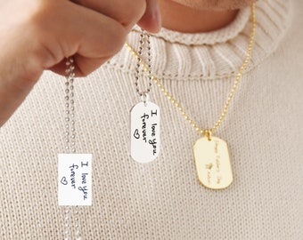 Custom Signature Dogtag Necklace • Necklace Gift for Him • Actual Handwriting Dog Tag Pendant • Personalized Handwriting Memorial Keepsake