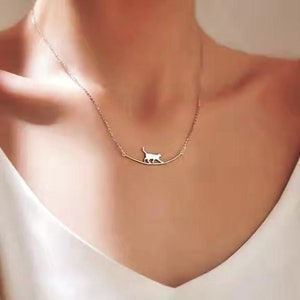 Sterling Silver Cat Necklace Cat Jewelry Kitty Jewelry Cat Charm Necklace Tiny Cat Pendant Cat Lover Necklace Gift for Cat Lover image 1