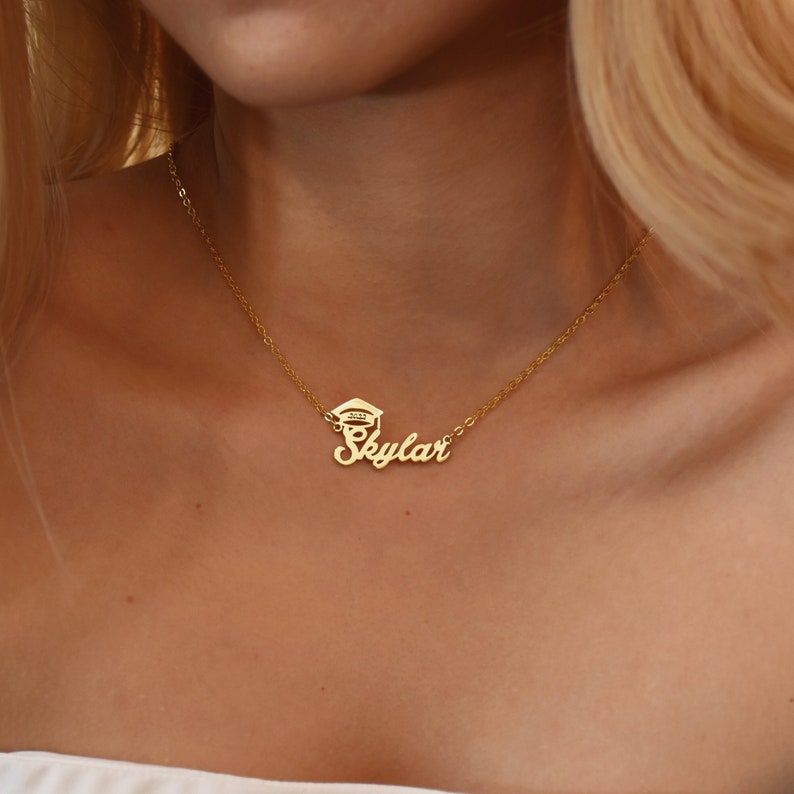 Graduation Gifts For Her Custom Graduation Name Necklace Bachelor Cap Necklace Name Necklace for Her Grad Jewelry for Girl image 1