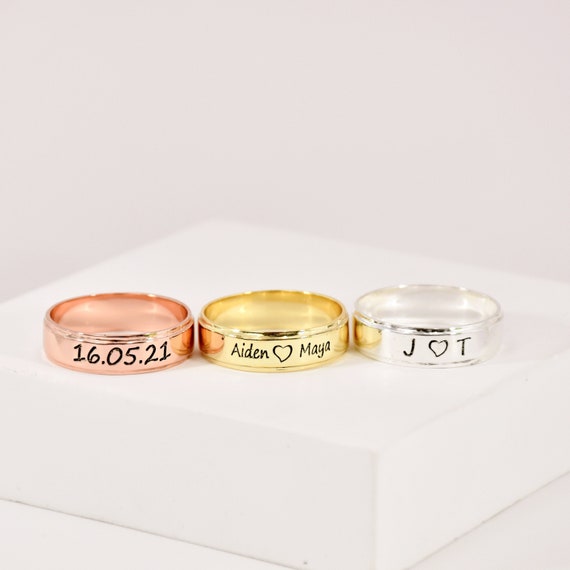 Name Ring Titanium Steel Wedding Band Custom Engraved Name Ring