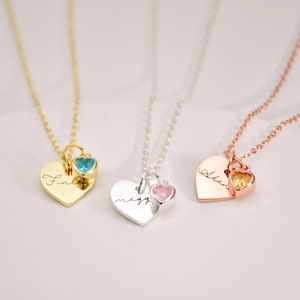 Pedra de nascimento de coração e coração de Esme • Colar com nome de coração de pedra de aniversário • Colar personalizado em formato de coração • Presente de aniversário • Presente para ela