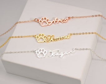 Custom Dog Paw Necklace with Name • Personalized Dog Paw with Name Necklace • Animal Pet Memorial Gift • Dog Lover Gift for Her Pet Loss