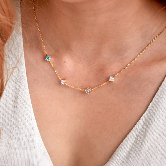 Personalized Birthstone Necklace Spaced 