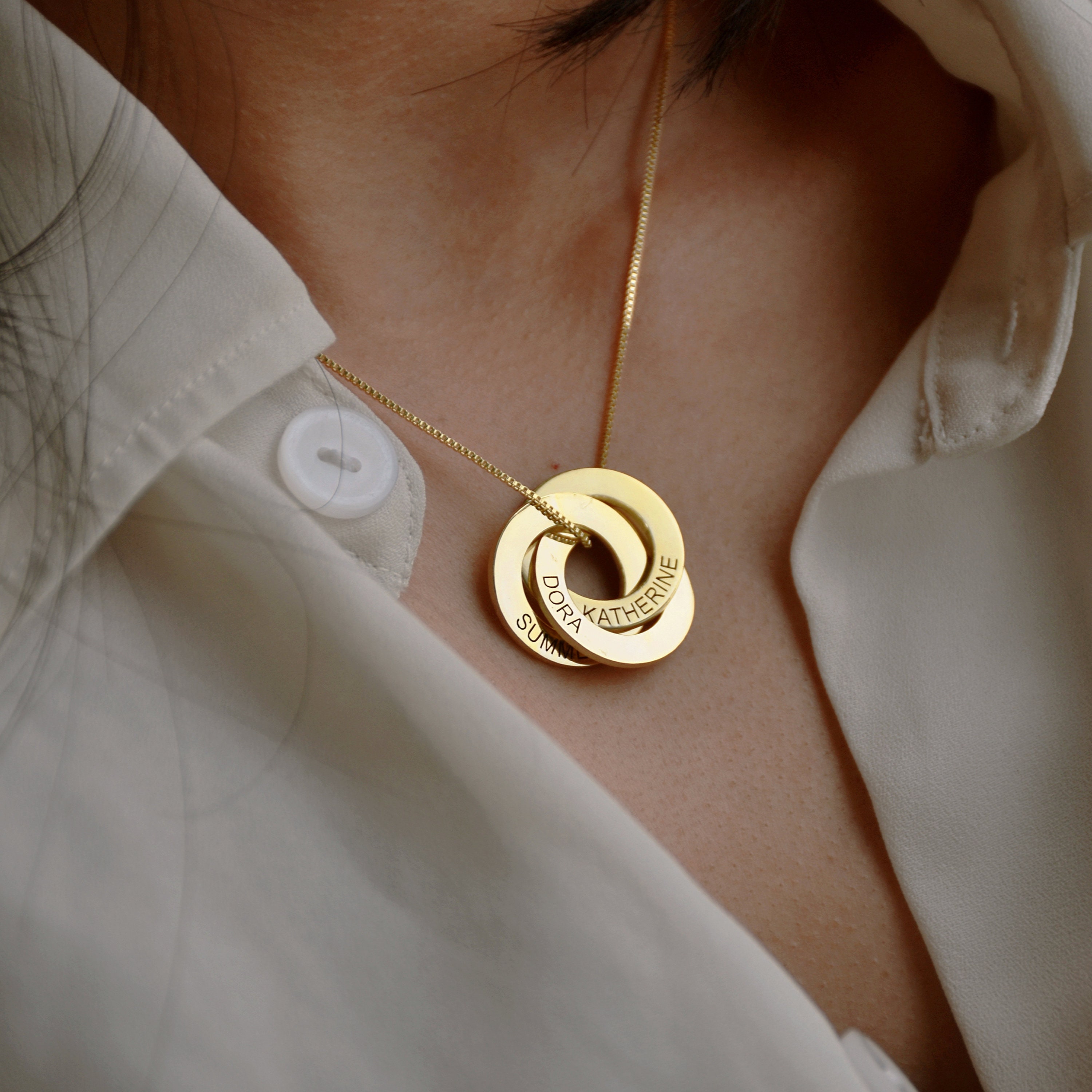 Classic Interlocking Dangle Rings • Personalized Russian Ring Necklace ...