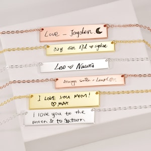 Colar de barra de caligrafia • Colar de barra de caligrafia real • Joias de caligrafia • Presente de caligrafia personalizado • Colar Memorial Mãe Pai