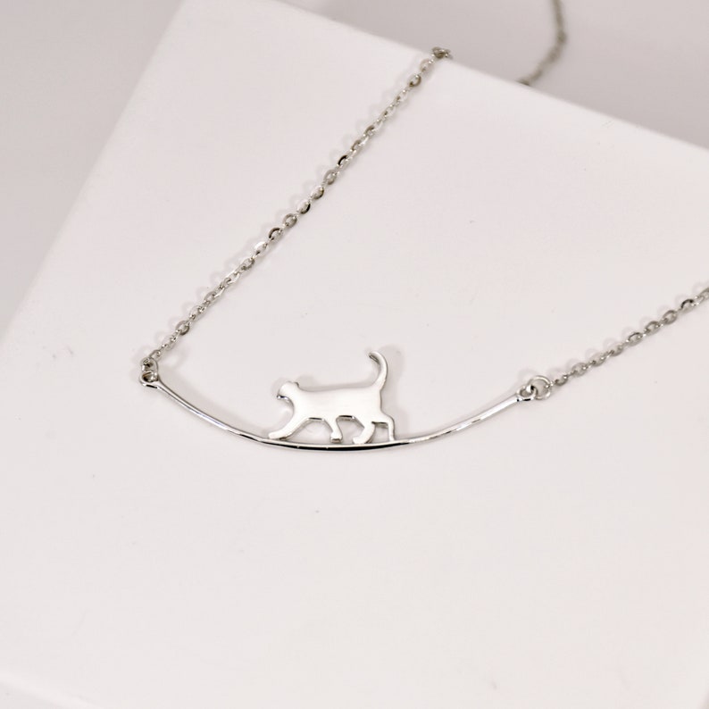 Sterling Silver Cat Necklace Cat Jewelry Kitty Jewelry Cat Charm Necklace Tiny Cat Pendant Cat Lover Necklace Gift for Cat Lover image 4