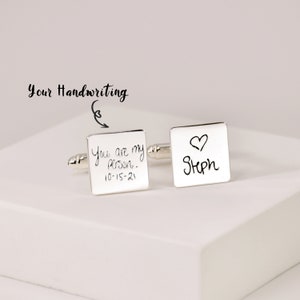 Personalized Square Cuff Links • Engraved Square Handwriting Cufflinks • Groom Cufflinks • Memorial Signature Cufflinks • Wedding Gift