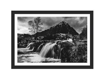Buachaille Etive Mòr Mountain wall art, Glencoe, Highlands, Scotland, black and white photography