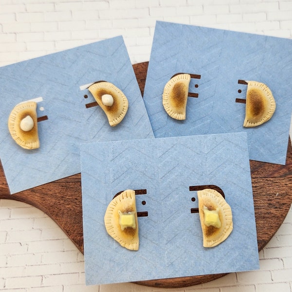 Mini Pierogi Studs, Polymer Clay Food Earrings, Miniature Food Jewelry, Fake Food Earrings, Pittsburgh Pierogi, Gift for Foodie, Nickel-Free