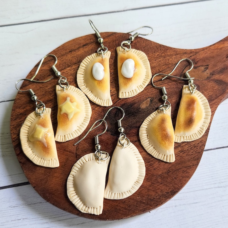 Mini Clay Pierogi Earrings, Miniature Food Jewelry, Fake Food Earrings, Pittsburgh Pierogi, Nickel-Free Hypoallergenic Jewelry, image 2