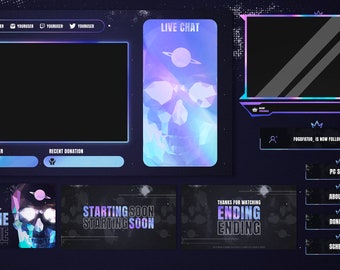 Holografisches animiertes Stream-Overlay-Paket, Webcam-Rahmen mit Farbverlauf und Benachrichtigungen für Streamer