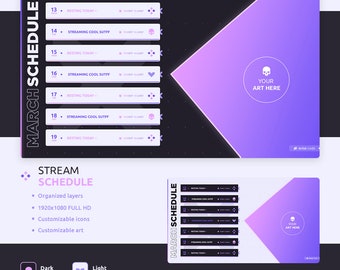 Holographic Gradient Weekly Stream Schedule for Vtubers, Editable PSD