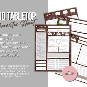 Fighter Editable DND 5E Character Sheet | Edit In Canva | 4 Pages