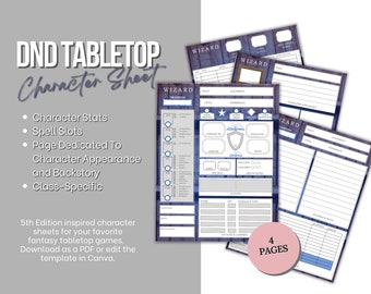 Wizard Editable DND 5E Character Sheet | Edit In Canva | 4 Pages