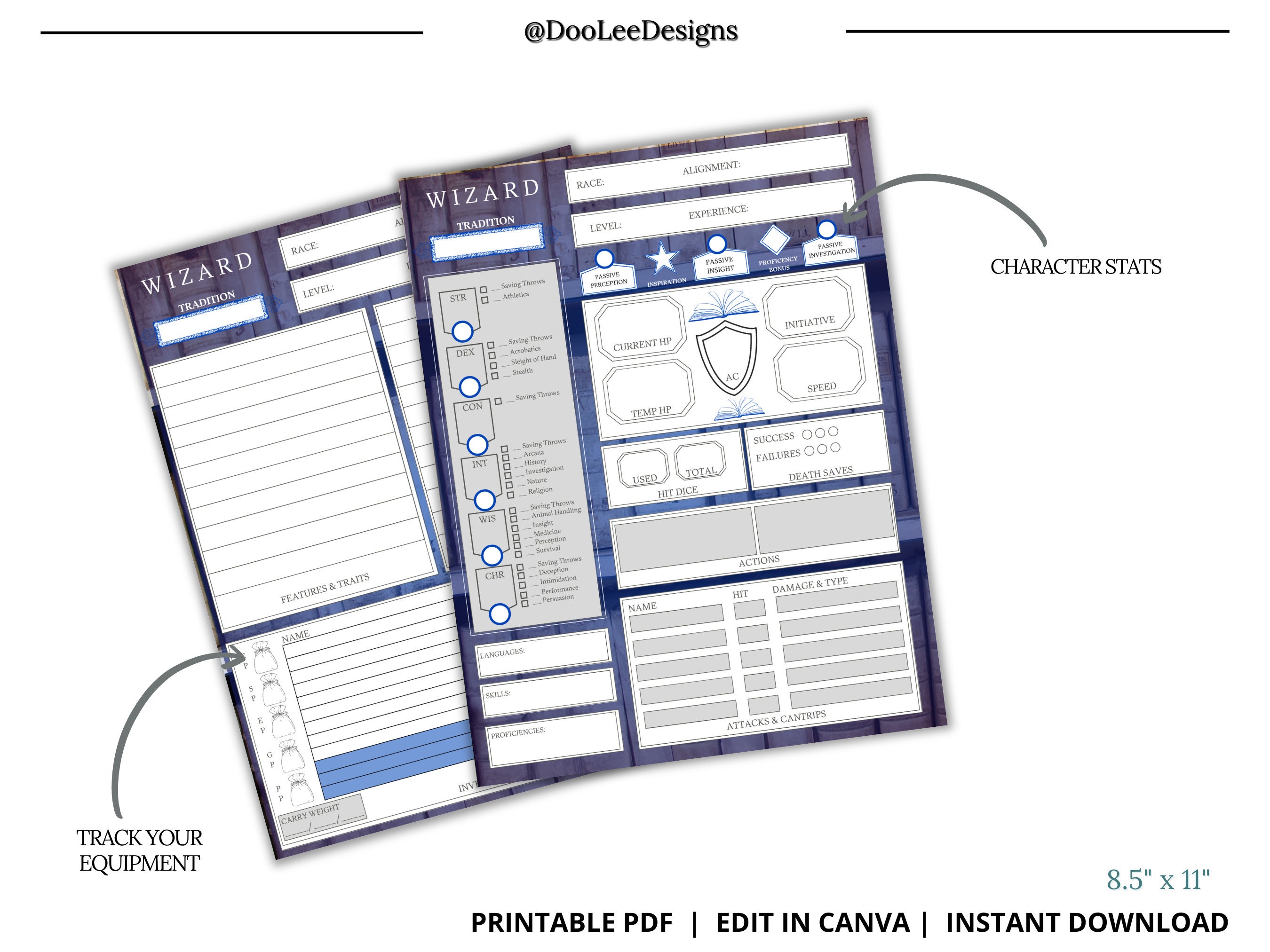 Wizard Editable DND 5E Character Sheet Edit in Canva 4 - Etsy UK