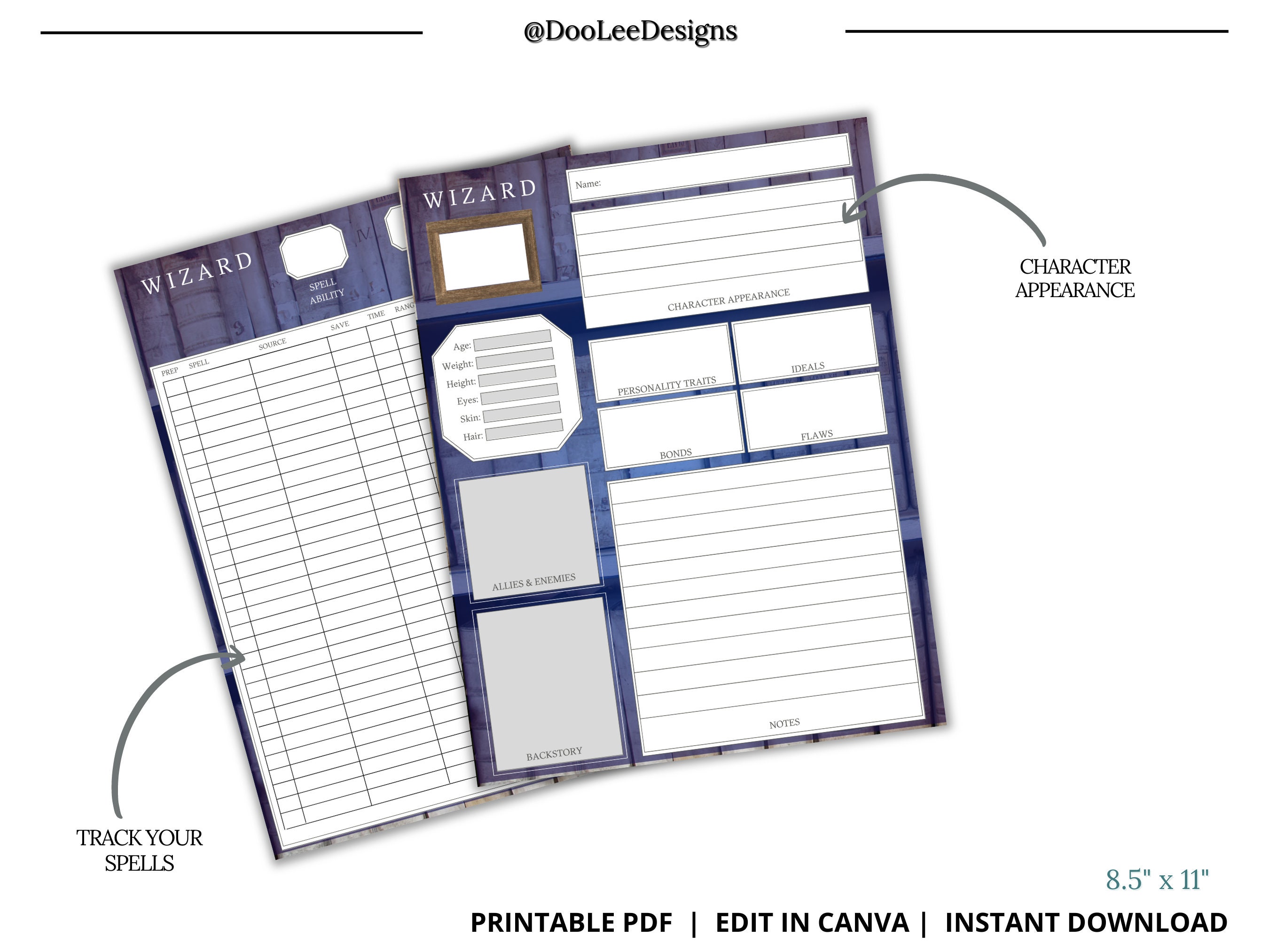Wizard Editable DND 5E Character Sheet Edit in Canva 4 - Etsy UK