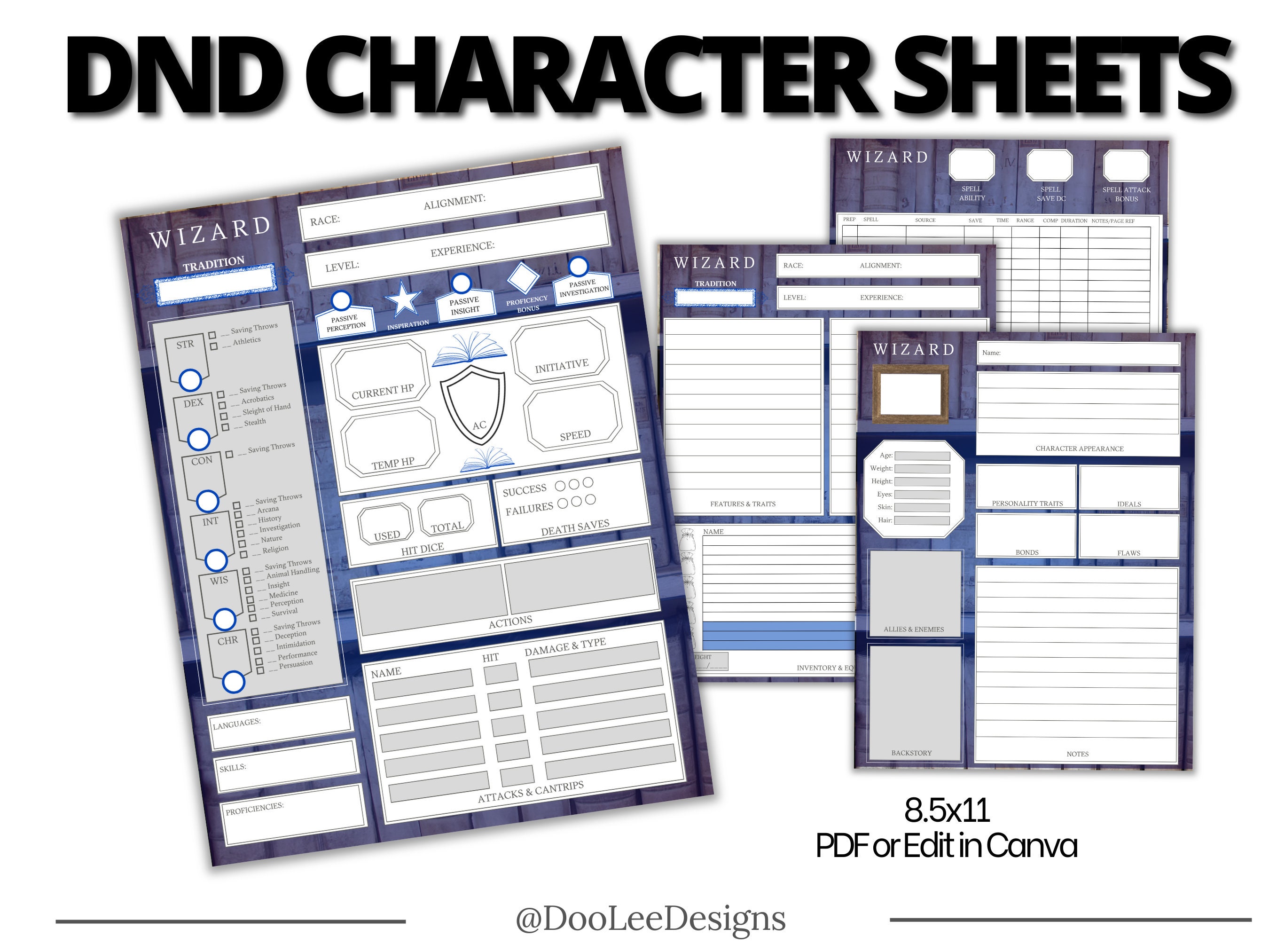 Wizard Editable DND 5E Character Sheet Edit in Canva 4 - Etsy UK