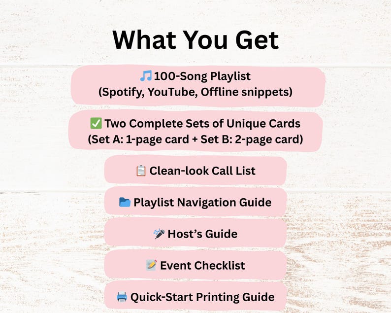 Classic R&B Soul Music Bingo, 100 Cards, 100 Songs Playlists Included, Printable PDF Game, Instant Download image 3