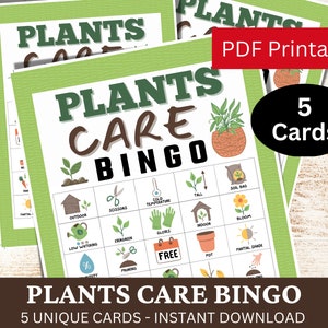 5 Planten Zorg Bingo Game Card, Tuinieren Thema-activiteit, Leuk Lentefeest, Zomer Outdoor Hobby Club PDF Games, Dag van de Aarde