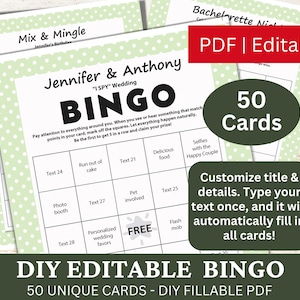 50 bewerkbare bingo pastel groene sjabloon pdf, doe-het-zelf invulbare bingospelkaarten, aangepast automatisch vullen, gepersonaliseerd maak je eigen generator