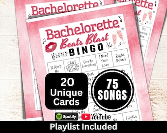Bachelorette Party Songs Bingo 20 Card Game, Team Bride Music Bingo with Playlist, Girls Night Adult Printable Activity, Hen Do Bridal Game