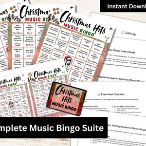 Christmas Hits Music Bingo, 200 Cards, 100 Songs Playlists Included, Printable PDF Game, Instant Download image 2