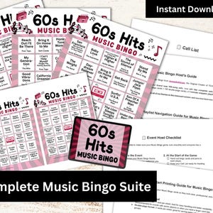 60s Hits Music Bingo, 200 Cards, 100 Songs Playlists Included, Printable PDF Game, Instant Download image 2
