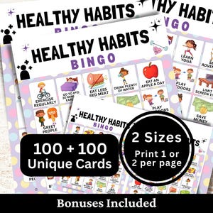 100 Healthy Habits Bingo Game Card for Kid and Adult, Good Practice Activity, Self-Care Game Printable, Love Yourself Game, Mental Health image 1