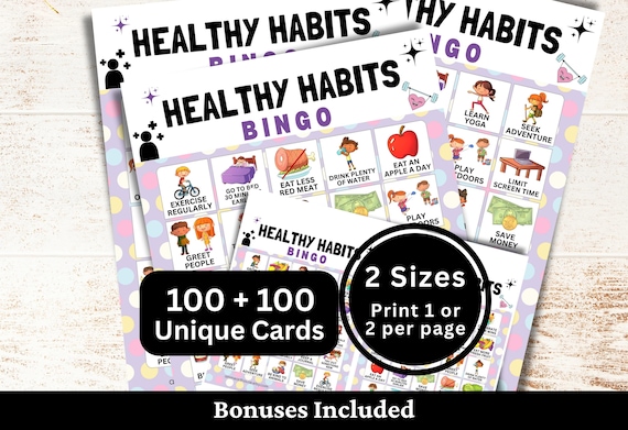 100 Healthy Habits Bingo Game Card for Kid and Adult, Good Practice Activity, Self-Care Game Printable, Love Yourself Game, Mental Health