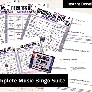 Decades 70s 80s 90s Music Bingo, 300 Cards, 100 Songs Playlists Included, Printable PDF Game, Instant Download image 2