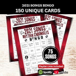 Cartes de bingo avec 150 chansons pour 2021, bingo avec musique d&#39;époque avec liste de lecture, jeux de soirée pour réunion de famille, activité de rassemblement sur le thème de l&#39;anniversaire d&#39;un ami