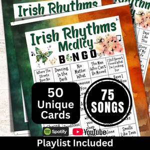 Irish Songs Bingo 50 Cards, Saint Pattys Game, Lucky Theme Ireland Bingo, Drinking Party Music Bingo with Playlist, St Patricks Day Activity