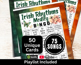Irish Songs Bingo 50 Cards, Saint Pattys Game, Lucky Theme Ireland Bingo, Drinking Party Music Bingo with Playlist, St Patricks Day Activity
