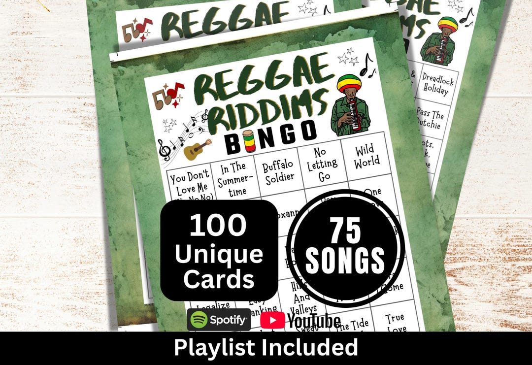 Gam Raggae Reggae Songs Bingo 100 Card, Throwback Theme Game, Summer Beach Tune ...