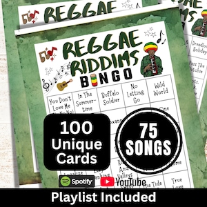 Reggaenummers Bingo 100-kaart, throwback-themaspel, Summer Beach Tune Bingo, Groove Party Music Bingo met afspeellijst, Chill Gathering-activiteit