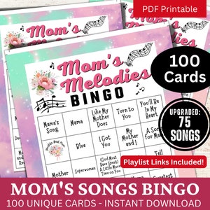 Bingogame mama's liedjes 100 kaarten, Mama Celebration Gathering, Moederdagmelodie pdf, Moederdag verjaardag muziek, thema-activiteit mamafeest