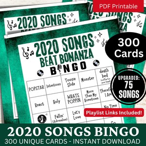 Bingo 2020 liedjes 300 kaarten, vriend verjaardag thema verzamelen activiteit, familiereünie feestavond spel, throwback muziek bingo met afspeellijst