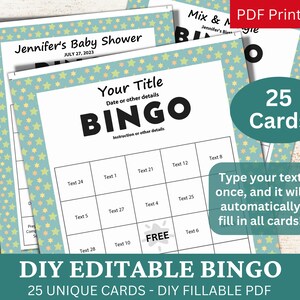 25 bearbeitbare Bingo Boy Babyparty-Themenvorlage PDF, DIY ausfüllbare Spielkarte, benutzerdefinierte automatische Ausfüllung, personalisiert, um Ihren eigenen Generator zu erstellen