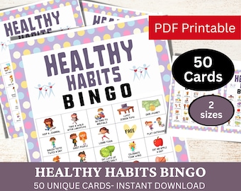 50 Healthy Habits Bingo Game Card for Kid and Adult, Good Practice Activity, Self-Care Game Printable, Love Yourself Game PDF, Mental Health