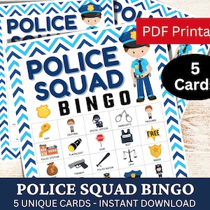 Cartão de jogo de bingo de 5 esquadrão policial, atividade temática de festa policial, bingo de ambição educacional divertido, jogo de clube profissional, dia de valorização do policial
