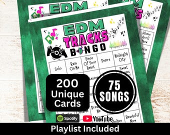 EDM Songs Bingo 200 Card, Groove Party Music Bingo with Playlist, Friend Gathering Activity, Trivia Night Game, Electronic Dance Music Bingo
