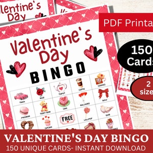 150 carte da gioco Bingo per San Valentino, attività per feste in classe a tema acquerello, gioco festivo PDF stampabile per riunioni, per bambini e adulti