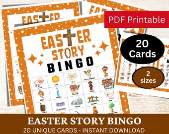 20 Easter Story Bingo Game Cards, Bible Church Youth Gathering Activity, Sunday School Class Printable, Religious Game PDF for Catholic