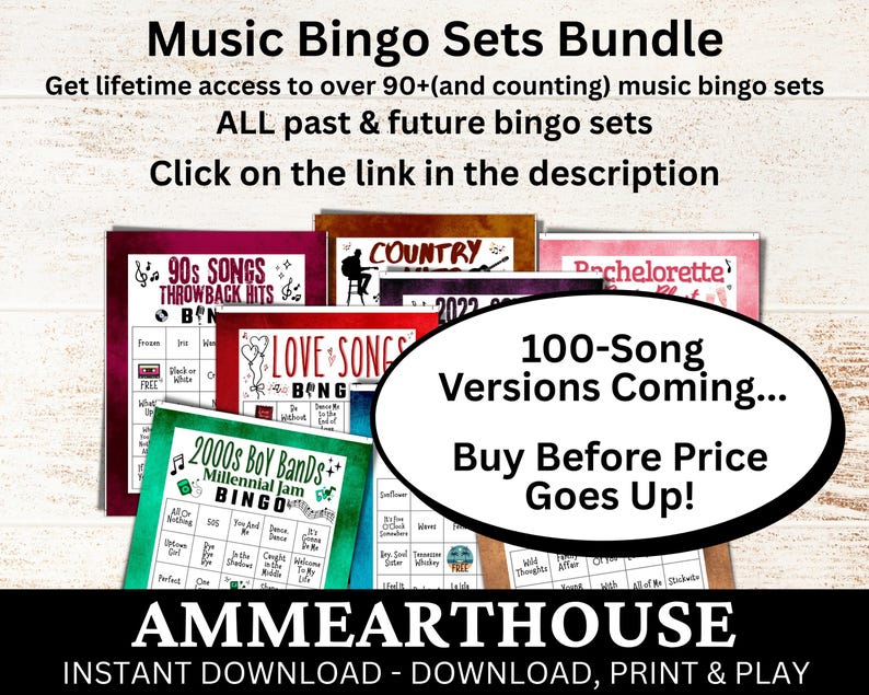 Bingo musical de Halloween, 100 cartones, 100 listas de reproducción de canciones incluidas, juego en PDF imprimible, descarga instantánea imagen 8