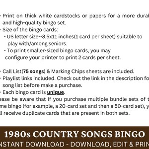 Puede incluir: Un juego de bingo de canciones country de los 80 para imprimir. El texto "1980s Country Songs Bingo" est&aacute; en marr&oacute;n sobre fondo marr&oacute;n. El texto "Instant Download - Download, Edit & Print" est&aacute; en blanco sobre fondo marr&oacute;n. El texto est&aacute; en negrita. El texto est&aacute; centrado en la p&aacute;gina. El fondo es de color marr&oacute;n claro.