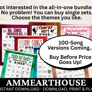 Decades 70s 80s 90s Music Bingo, 300 Cards, 100 Songs Playlists Included, Printable PDF Game, Instant Download image 9
