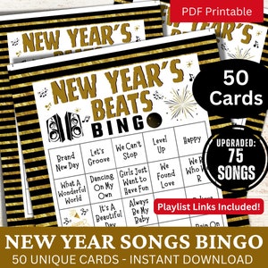 Canções de Ano Novo Bingo 50 Cartões, Atividade de Celebração de Festa de Hino de Natal, Jogo Divertido para Família para Imprimir para Adultos, Reunião de Canções de Inverno